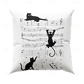 abordables style animalier-Housse de coussin décorative 1 pièce, motif chat musical, housse de coussin carrée douce pour canapé, taie d&#039;oreiller pour chambre à coucher, salon, canapé, chaise, fête, printemps, été
