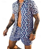 cheap Men&#039;s Printed Shirts Sets-Men&#039;s Leopard Zebra 2pcs Shirts Sets Summer Hawaiian Shirt Short Sleeve Short Pants Turndown Fashion Hawaiian Casual Outdoor Vacation Beach 3D Print Button-Down Summer Spring Black Yellow Pink