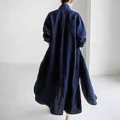 preiswerte Kleider-Damen Langes Kleid Maxikleid Leinen-inspirierte Kleider Hemdblusenkleid Freizeitkleid Baumwoll-Leinenkleid Stilvoll Lässig Urlaub Täglich Date Normale Passform Einfach Langarm Revers Schwarz