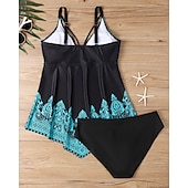 abordables Maillots une pièce et tankinis-Femme Tankini Maillot De Bain Deux Pièces Col en V Maillots de Bain Maillots de Bain Noir / Blanc Blanche Respirable Séchage rapide Poids Léger Sans Manches - Natation Surf Plage Eté Printemps Grande