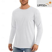 olcso alap pólók-Férfi Póló Napvédő pólók Hosszú ujj Terített nyak Nyár Tavasz &amp; Ősz Tömör szín Aktív Crewneck Szabadtéri Hétköznapi Sportruházat Stétszürke Haditengerészet Fekete Férfi felső póló