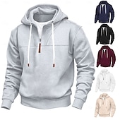 cheap Basic Hoodies-Men&#039;s Hoodie Quarter Zip Hoodie Black White Red Navy Blue Khaki Hooded Plain Sports &amp; Outdoor Daily Holiday Streetwear Cool Casual Spring &amp;  Fall Clothing Apparel Hoodies Sweatshirts