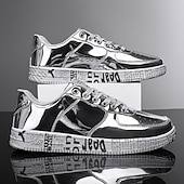 economico Casuale-sneakers da uomo in metallo dorato con suola stampata - scarpe casual eleganti per feste, streetwear e ballo