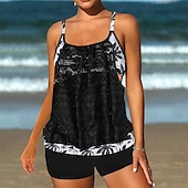 billiga One Pieces &amp; Tankinis-Dam Tankini Tvådelad baddräkt Spets Badkläder Badkläder Svart Rodnande Rosa Andningsfunktion Snabb tork Lättvikt Ärmlös - Simmning Surfing Strand Sommar Vår Plusstorlekar