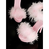 cheap Semi-Formal-Pink Fluffy Platform Sandals with High Heels –Stylish Women&#039;s Shoes for Festive Occasions and Wedding