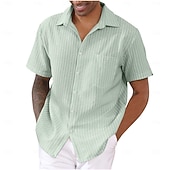 economico camicie casual da uomo-Per uomo Camicia Camicia estiva Camicia a righe Camicia con bottoni Nero Bianco Rosa Blu Viola Manica corta A strisce Colletto Da mare Giornaliero Abbigliamento Di tendenza Informale Comodo