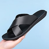abordables sandalias de exterior-Sandalias marrones con tiras cruzadas sin cordones para hombre: diseño liviano y cómodo para la playa y el uso informal en verano