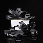 halpa Mekko sandaalit-Miesten Sandaalit Litteät sandaalit PU-nahka Hengittävä Mukava Liukumaton Loaferit Musta Ruskea