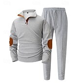 cheap Basic Tracksuits-Men&#039;s Sweatshirt Tracksuit Sweatsuit Black White Blue Khaki Gray Standing Collar Color Block 2 Piece Sports &amp; Outdoor Daily Holiday Polyester Streetwear Basic Casual Spring &amp;  Fall Clothing Apparel