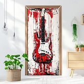 tanie Okładki drzwi-dekoracje drzwiowe osłony drzwi gitara miłośnik muzyki gobelin drzwiowy dekoracja zasłony drzwiowej tło baner drzwiowy wewnętrzny/zewnętrzny na drzwi wejściowe dom wiejski