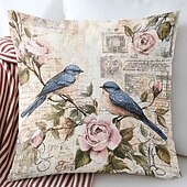 levne květinový a rostlinný styl-1 ks Polyester Polštářový potah, Zvíře stromy a listí rustikální design Pastýřský Obdélníkový Tradiční Klasický