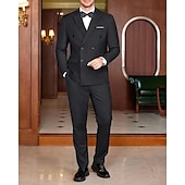 preiswerte Herren Klassische Blazer-Herren Abschlußfeier Set Blazer Geschäft Cocktailparty Hochzeitsfeier Mode Lässig Frühling &amp; Herbst Polyester Einfarbig Knöpfe Tasche Bequem Einreihig Blazer Schwarz Weiß