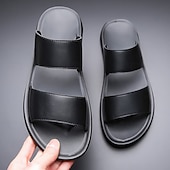 billige Utendørs sandaler-solbrune lysesandaler i kunstskinn for menn – minimalistisk design med dobbel stropp, lett og behagelig sommersko for strand- og fritidsklær