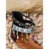 economico Sandali Piani-sandali da donna con cinturino alla caviglia e perline in stile bohémien – scarpe estive basse con stampa tribale per uscite casual in spiaggia
