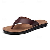 preiswerte Kleidungs-Sandalen-Braune Flip-Flops aus Kunstleder für Herren - lässige Sommersandalen mit offener Spitze und bequemer Sohle für Strand und Alltag