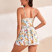 abordables Maillots une pièce et tankinis-Femme Maillot de bain 1 pièce V Profond Maillots de Bain Floral Maillots de Bain Jaune Bleu Respirable Séchage rapide Poids Léger Sans Manches - Natation Surf Plage Eté Printemps