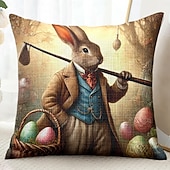 voordelige Vakantie kussensloop-Vintage Paas Decoratieve Toss Kussens Cover 1PC Konijn Zacht Vierkant Bankkussenhoes Kussenhoes voor Slaapkamer Woonkamer Sofa Stoel