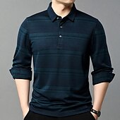cheap Men&#039;s Elite Polo-Men&#039;s Wool Lyocell Blend Business Casual Classic Long Sleeve Vintage Fashion Striped Buttons Spring Fall Dark Red Dark Green