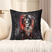 billige dyrestil-dyr dekorative kasteputer trekk 1 stk myk firkantet sofa putetrekk putetrekk for soverom stue sofa stol skummel løve