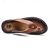 abordables Sandalias de vestir-Chanclas vintage de piel sintética marrón para hombre: sandalias de verano con punta abierta hechas a mano con suela antideslizante para playa, viajes y uso informal