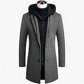 billiga Trenchcoat för män-Herr Vinterkappa Yllekappa Rock Trenchcoat Utomhus Dagliga kläder Höst vinter Polyester Vindtät jacka Ytterkläder Kläder Mode Streetwear Slät Huva Enkelknäppt med Ett Knapphål