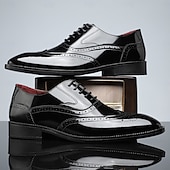 cheap Formal-Men&#039;s Multicolor Patent Leather Oxford Shoes – Wingtip Brogue Design, Formal Lace-Up Dress Shoes for Weddings and Business Events