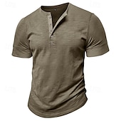 Χαμηλού Κόστους Casual Tee Henley-100% βαμβακερό ανδρικό μπλουζάκι henley κοντομάνικο μονόχρωμο απλό κουμπιά κλασικού στυλ henley casual καθημερινά καλοκαιρινή άνοιξη  &amp; φθινόπωρο μαύρο λευκό γαλάζιο μπλουζάκι henley
