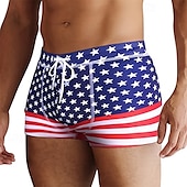 billiga simshorts för män-Herr Badshorts Badkläder Underdelar Snörning Simmning Surfing Strand Vattensport Tryckt Landsflagga Sommar Vår