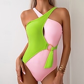 abordables Maillots une pièce et tankinis-Femme Maillot de bain 1 pièce Découpé Maillots de Bain Mosaïque Maillots de Bain Rose Claire Bleu Respirable Séchage rapide Poids Léger Sans Manches - Natation Surf Plage Eté Printemps