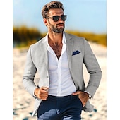 abordables Blazer en lin-Blazer en lin pour hommes veste de sport mode décontractée été unis blazer bleu poussiéreux gris clair bleu foncé coupe ajustée à simple boutonnage un bouton