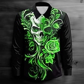 cheap Men&#039;s Printed Shirts-Men&#039;s Cool Skulls Casual Shirt Button Up Shirt Long Sleeve Dark Spring Fall Turndown Button Up Red Blue Purple Green Black-white