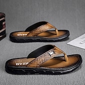 preiswerte Kleidungs-Sandalen-Braune Casual Flip Flops für Herren mit strukturiertem Fußbett und verstellbarem Riemen – bequeme Outdoor-Sandalen für Sommer und Strand