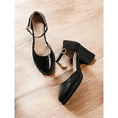 olcso Block Heels-női sárga mary jane blokk sarokpumpák kerek orrral és állítható pánttal retro stílushoz, irodai viselethez és hivatalos eseményekhez