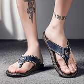 abordables Sandalias de vestir-Chanclas vintage de piel sintética marrón para hombre: sandalias de verano con punta abierta hechas a mano con suela antideslizante para playa, viajes y uso informal