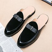 levne Neformální-pánské mokasíny ze sametu a lakované kůže – nazouvací design s ozdobnou mašlí pro formální a večerní události