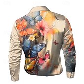 voordelige Heren Satijnen Overhemd-Voor heren Flora Bloem Satijnen overhemd Overhemd Overhemd met knopen Lange mouw Mode-casual Vakantie Avond Feest Bruiloft Zomer Lente Strijkijzer Overhemden met kraag 3D-afdrukken Khaki