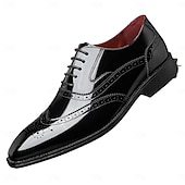 cheap Formal-Men&#039;s Multicolor Patent Leather Oxford Shoes – Wingtip Brogue Design, Formal Lace-Up Dress Shoes for Weddings and Business Events