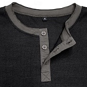 billiga Casual Henley T-shirt-Herr Waffle Henley Shirt T-shirts Långärmad tröja Slät Henley Utomhus Ledigt Långärmad Knapp Kläder Mode Designer Bekväm