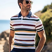  Per uomo A righe Polo da rugby Manica Corta Magliette polo Camicie con Colletto Casual Scuola All'aperto Sportivo Abbigliamento quotidiano Stampa 3D Estate Blu