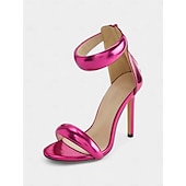 abordables Fête de la Vie Nocturne-talons aiguilles fuchsia à bride de cheville métallique pour femmes - chaussures de soirée tendance