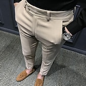 baratos Magro-Homens Graduação Social Calças chinês Botões Bolsos Tecido Conforto Formal Festa Trabalho Moda Estilo Clássico Preto Branco Micro-Elástica