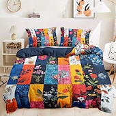 cheap 100% Cotton-Boho Flower Duvet Cover Full Size Bohemian Lines Bedding Set Flower Line Bed Sets Geomtric Quilt Cover Soft Lightweight Comforter Cover with 2 Pillowcases for Summer Spring