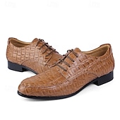 baratos Formal-Homens Oxfords Padrão de crocodilo Pele PU Respirável Confortável Antiderrapante Com Cadarço Castanho Claro Preto Outono Inverno