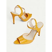 cheap 1980s-Women&#039;s Yellow Croc-Embossed Stiletto Heels with Ankle Strap and Open Toe - Elegant Party Shoes for Formal Occasions and Evening Wear