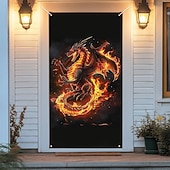 abordables Banners de Garaje y Puerta-Decoraciones de puerta de animales, cubiertas de puerta, tapiz de puerta de dragón de fuego, cortina de puerta, decoración de fondo, pancarta de puerta interior/exterior para puerta de entrada, casa