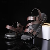 halpa Mekko sandaalit-Miesten Sandaalit Litteät sandaalit PU-nahka Hengittävä Mukava Liukumaton Loaferit Musta Ruskea