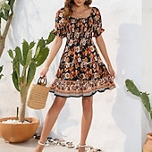 preiswerte Ausgefallene Kleider-Damen Minikleid Casual kleid Sommerkleid Boho-Kleid Elegant Stilvoll Laternenärmel Urlaub Täglich Verabredung Regular Fit Blumen Kurzarm Quadratischer Ausschnitt Schwarz Rosa Blau Sommer