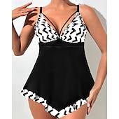 abordables Maillots une pièce et tankinis-Femme Tankini Maillot De Bain Deux Pièces Col en V Maillots de Bain Maillots de Bain Noir / Blanc Blanche Respirable Séchage rapide Poids Léger Sans Manches - Natation Surf Plage Eté Printemps Grande