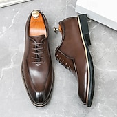 abordables Officiel-chaussures habillées à lacets en similicuir marron classiques pour hommes – chaussures formelles élégantes pour les affaires et les occasions spéciales