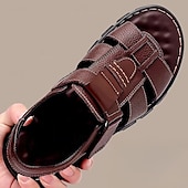 billiga Avslappnade sandaler-bruna sandaler i konstläder för män - justerbara remmar, halkfri sula och andningsbar design för utomhus- och fritidskläder på sommaren